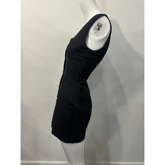 Balmain Wool Button Accent Square-Neck Sleeveless Mini Dress Black Size 34 - Picture 2 of 6
